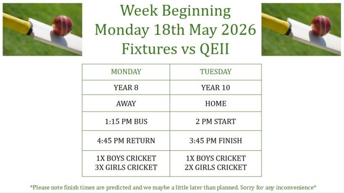 Fixtures WC 18 May 2026